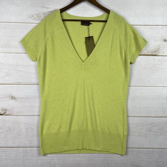 Pure Collection Sweater Top Womens US 16 100% Cashmere V Neck Short Sleeve NWT - Picture 1 of 10